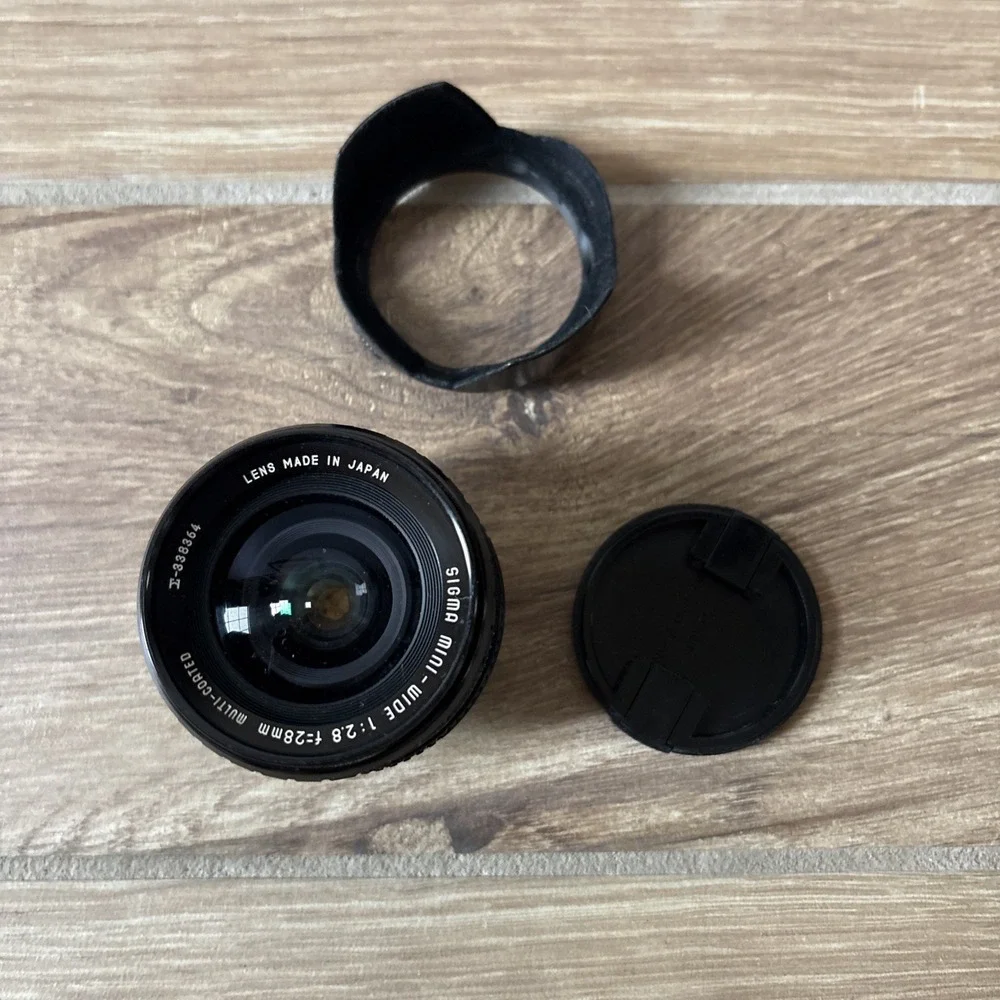 Pentax Sigma Mini-wide 28mm F/2.8 Manual Lens Md Mount Made In Japan W/ Hood